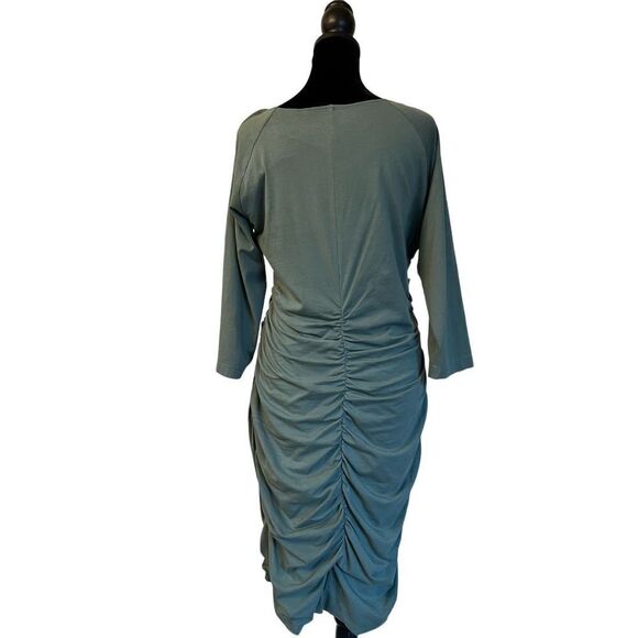 Sundance Eternal Compliment Sage Green Faux Wrap Ruched Dress Size Petite L - Picture 3 of 10